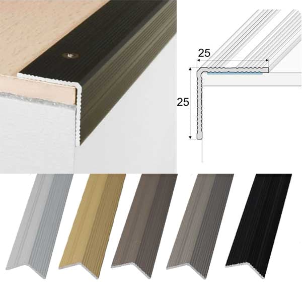 Anodised Aluminium Non Slip Ribbed Stair Nosing Edge Trim for Steps