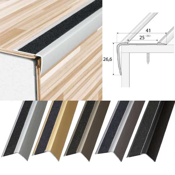 Anodised Aluminium Non Slip Stair Nosing Edge Trim with Grip Tape