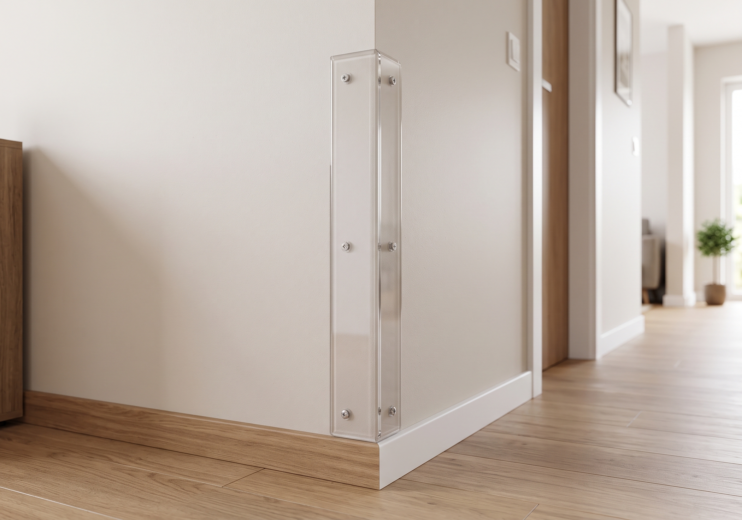 Modern wall corner guards installed to prevent drywall damage and wear