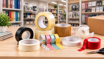 Rolls of industrial tape including anti-slip, floor marking, and duct tape arranged together